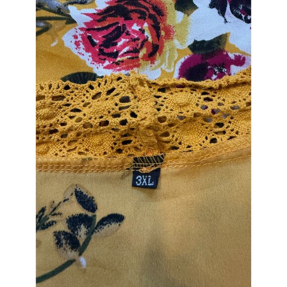 Bohemian Floral Kimono Cardigan 3XL Yellow With Lace Trim Bell Sleeves Boho Bold - Picture 6 of 8